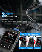 FNIRSI GD-02 Natural Gas Detector, Methane, Propane & Isobutane with 14-Inch Flexible Gooseneck, Combustible Gas Detector for Audible, Visual & Tactile Triple Alarm, Rechargeable Battery