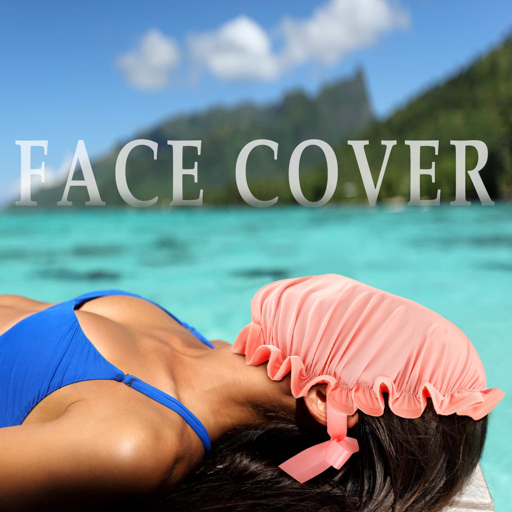 Jiuguva 4 Pieces UV Protection Tanning Face Cover Face Tanning Mask Hair Cap Protective Hair Bonnet for Women Salon, 5.91 x 4.33 Inches(Blue, Pink)