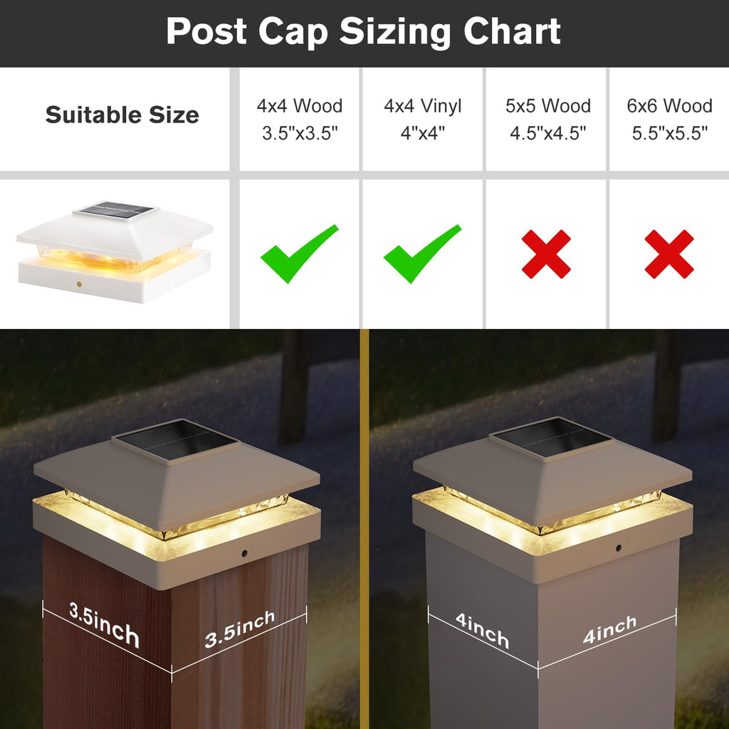 Solar Post Cap Lights Outdoor 16pack, White Waterproof Solar Powered Deck Fence Post Lights Fit 4x4 Wood/Vinyl Posts, Bright Warm White Solar Cap Light Decorate Deck, Patio, Porch, Fence