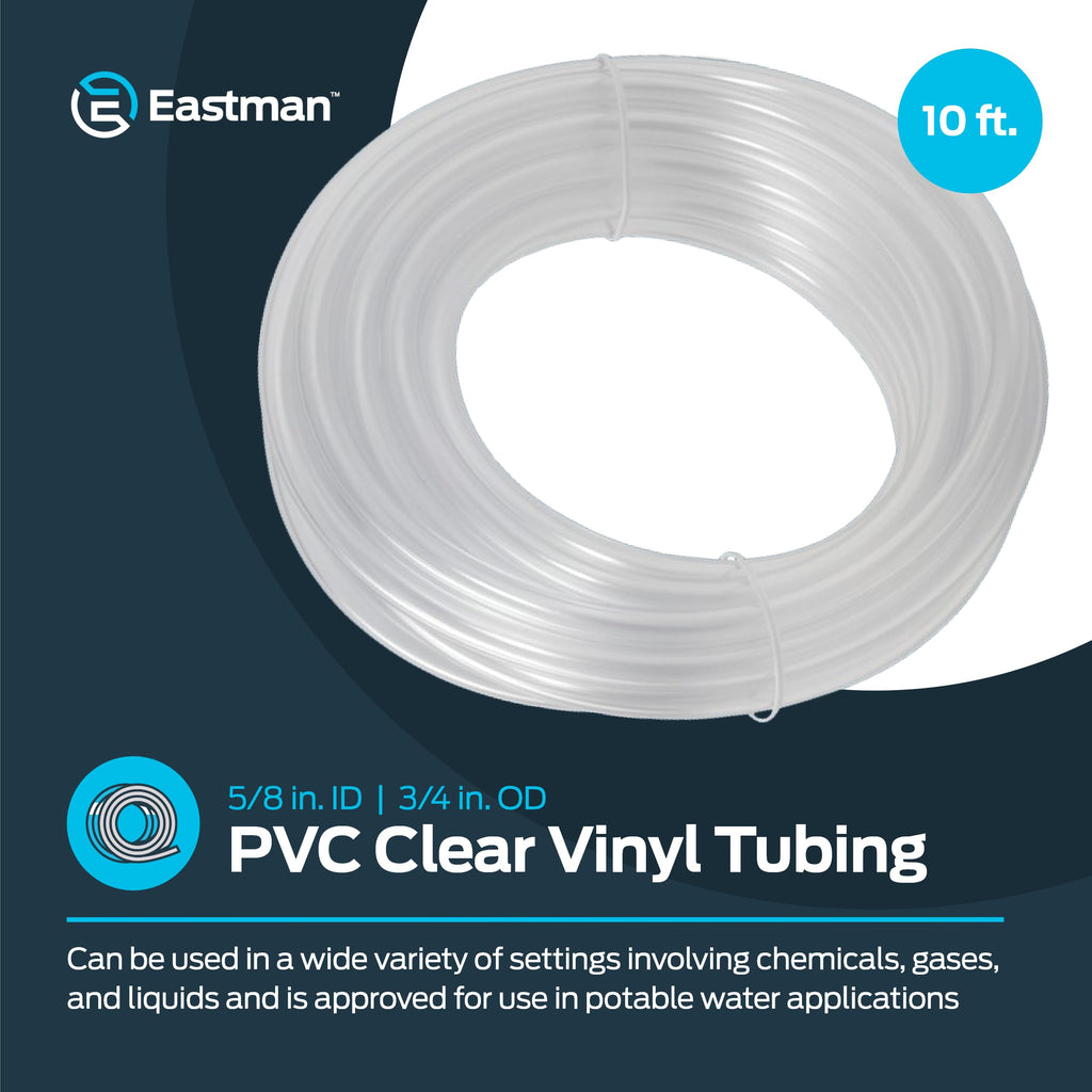 Eastman 5/8 Inch ID (3/4 Inch OD) PVC Clear Vinyl Tubing, 10 Foot Length, 98570