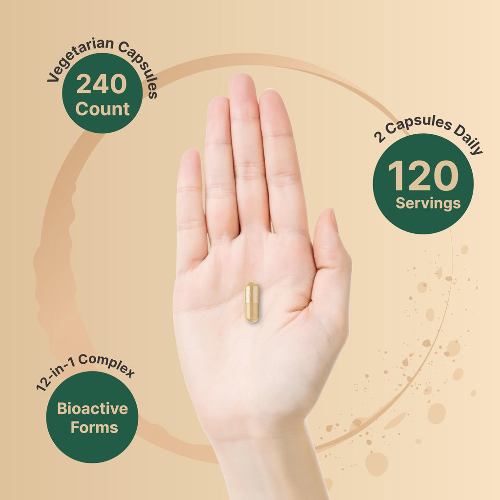 NatureBell Methylated B Complex Vitamins - 240 Vegetarian Capsules - High Bioavailability 12-in-1 Formula - for Immune Health & Energy Support* - Non-GMO & Gluten-Free