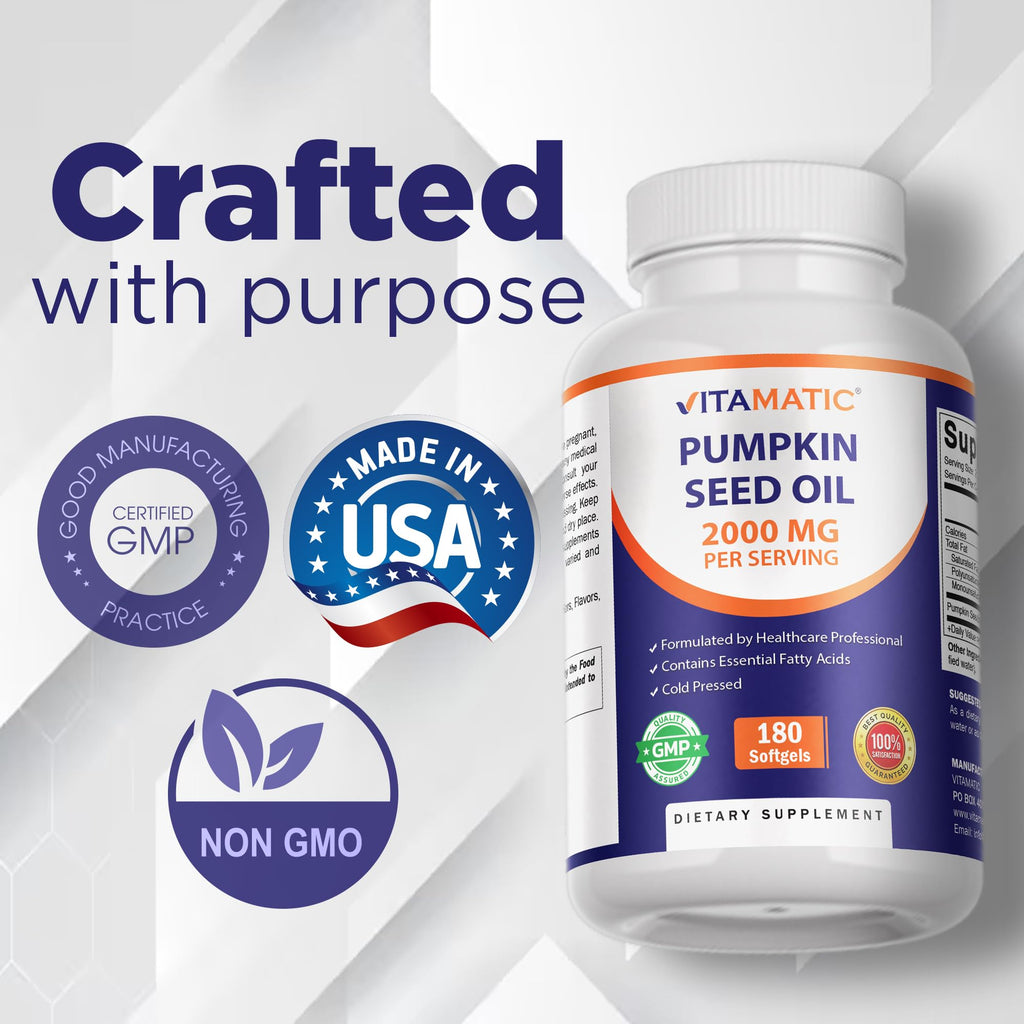 Vitamatic Pumpkin Seed Oil 2000mg – 180 Softgels (Pack of 2-360 Count)