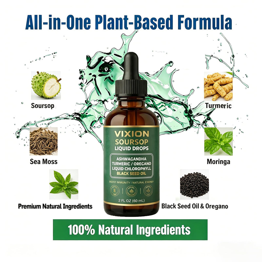 Vixion Soursop Liquid Drops, Vegan, Non-GMO, Easy Dropper for Daily Use, 2 Fl Oz (60 mL) (1pcs)