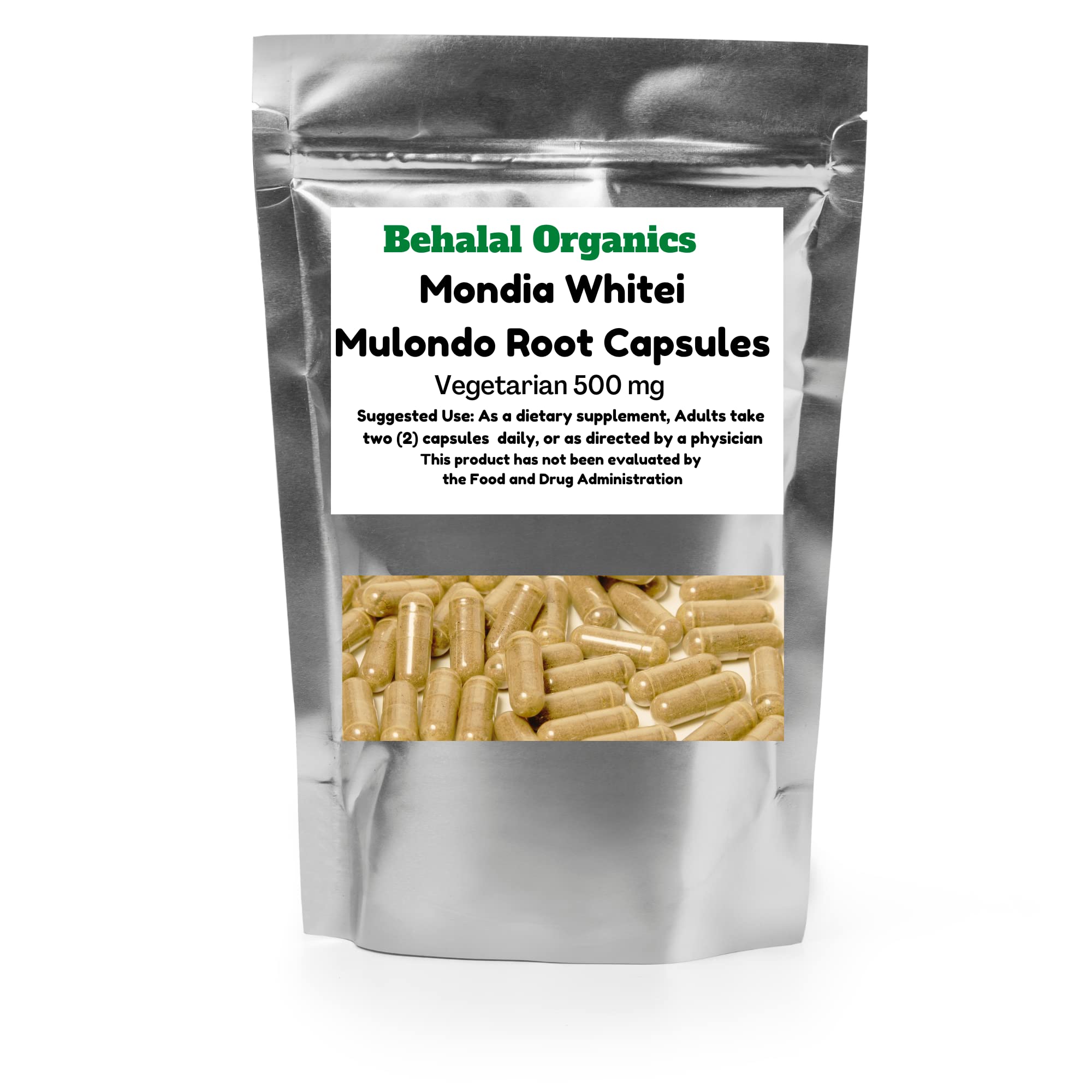Behalal Organics Mondia Whitei (Mulondo) Root Powder 500mg Vegetarian 100 Capsules