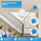 iHUFeather High Reach Duster Kit with14 ft Extension Pole High Ceiling Dusting and Window Cleaning Kit with Spliceable Pole - Cobweb Duster, Fan Blade, Window Washer & Squeegee and Feather Dusters