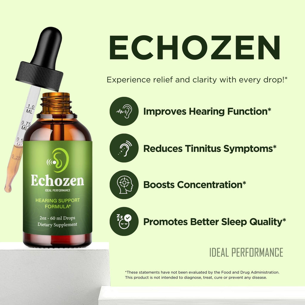 EchoZen Drops – Official EchoZen Ear Health & Hearing Support Supplement Droppers - Maximum Strength, All Natural Liquid Formula for Clear Sound, Echo Zen Inner Ear Health Support Reviews (3 Pack)