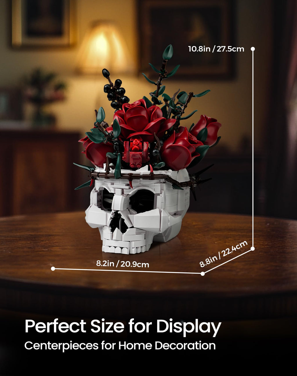iATOM Skull Rose Bouquet Building Set, Compatible with Lego Flowers for Adult - Halloween Gothic Horror Skeleton Plant Pot Home Decor - Artificial Flower Botanical Collection Gifts, IA11008