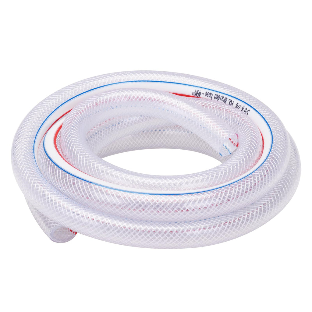 DERPIPE Soft Braided PVC Tubing - 5/8" x 7/8" OD High Pressure Clear Flexible PVC Tube Reinforced Vinyl Hose for Water, Oil with 2pcs Hose Clamps (10Ft)