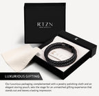 RTZN® Black Leather Bracelet for Men – Premium Artisan Handcrafted Double Strand Black Braided Leather Bracelet – Authentic Stacked Mens Leather Bracelets (Medium)