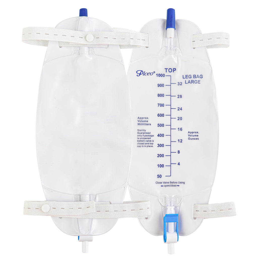 Easy-Tap Leg Bag Urinary Drainage Bag, 1000ml, Anti-Reflux Valve, Cloth Straps, Easy Flip Drain (Pack of 3)