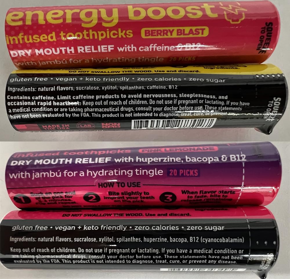 Xero Picks Wellness Flavored Toothpicks - Brain Boost, Immunity, Rest & Relax, Joint Health, and Energy Boost - 100 Picks (Variety, 5 Pack) Kosher - Sugar Free