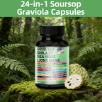24-in-1 Soursop Graviola Capsules with Sea Moss, Shilajit, Lions Mane, Natural Supplement for Immune Support, Energy, Gut Health, Vegan, 60 Capsules