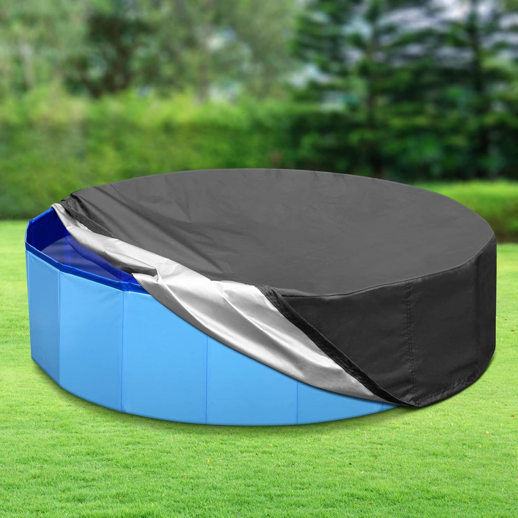 Tufmunb 107 inch Foldable Dog Pet Bath Pool Cover, Portable Round Collapsible Pool Cover with Oxford Cloth Material and Drawstring Design for Dog Pet Pool, Waterproof and Dustproof (Black)