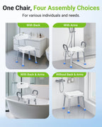 Widened Shower Chair for Inside Shower with Back & Arms,400 lbs Heavy Duty & Adjustable Shower Chair for Elderly and Disabled, Non-Slip Shower Seat, Tub Bath Chair, Tool-Free
