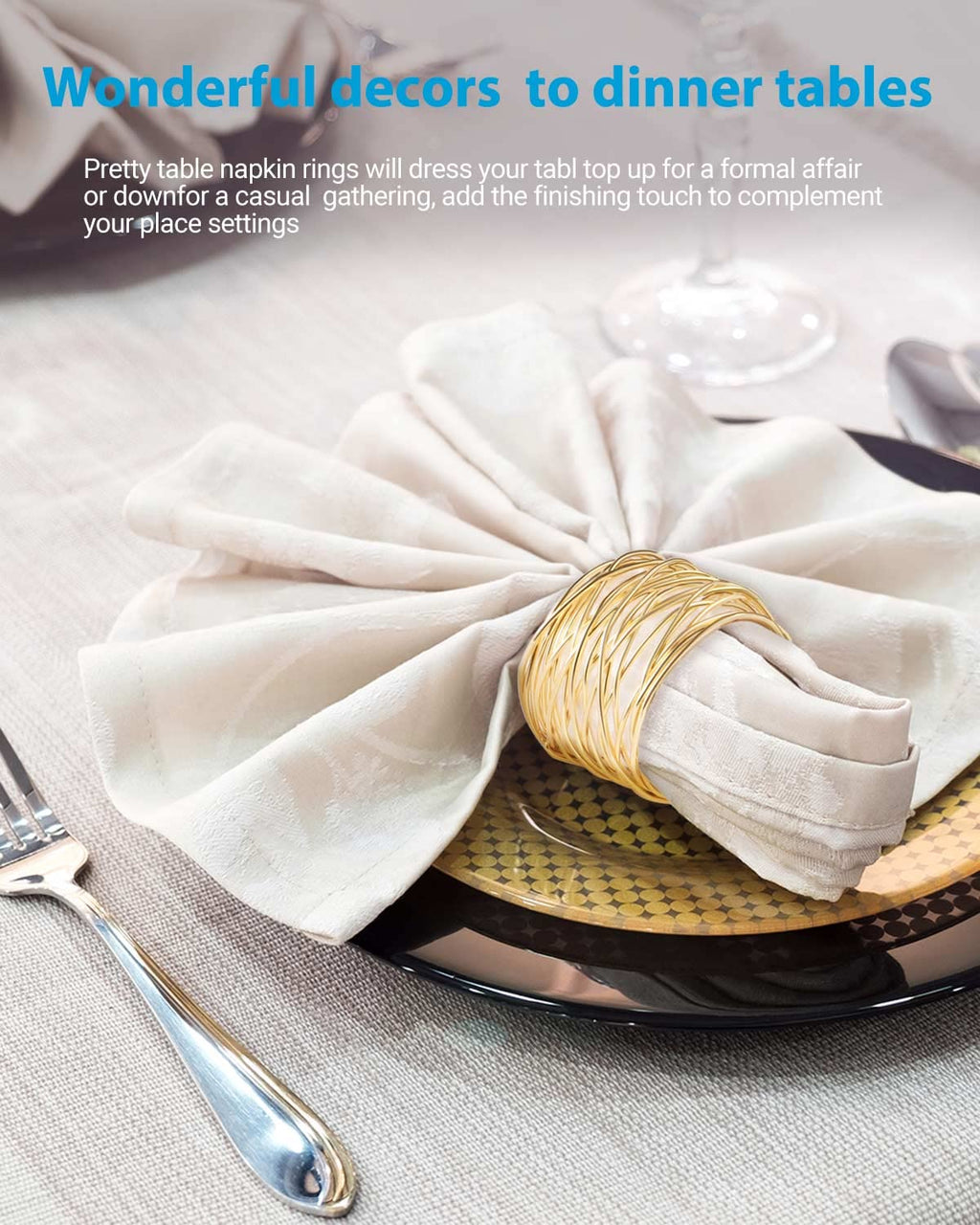 URWOOW Twisted Wire Mesh Napkin Rings Holders Décor Dinner Party Wedding Christmas Gathering (Gold 12pcs)