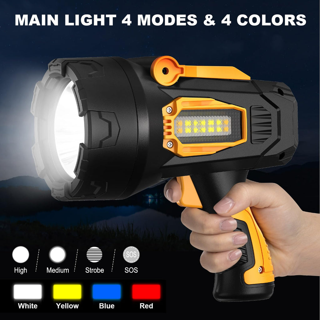 MIXILIN Rechargeable Spotlight 2,000,000 Lumens, Super Bright LED Spotlight Flashlight Outdoor with COB Light & Foldable Tripod, 10000ɱAh Long Lasting Large Handheld Spot Light for Boating Camping