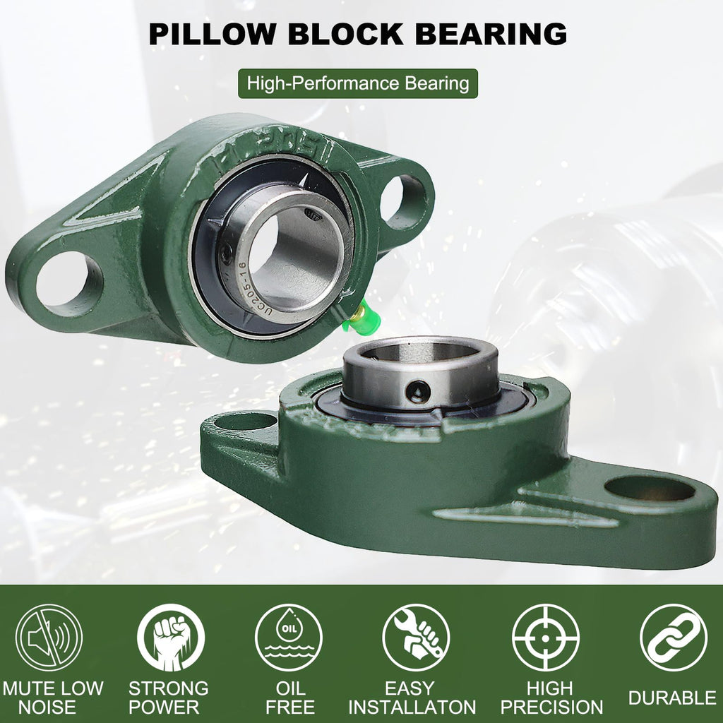 2 Pack UCFL205-16 Pillow Block Bearing, Flange Mount Ball Bearing Unit, 1" Bore, 2-Bolt Flange, Self Aligning Cast Iron Housing, Set Screw Locking Style Flange Pillow Block Bearing (UCFL205)