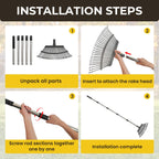 Rake for Leaves - 25 Tines Heavy Duty Metal Rake Set with Leaf Scoops & 53 Gallon Bag, Adjustable 67.5" Garden Rake, 3-in-1 Tool for Yard Pine Needle Grass Cleanup