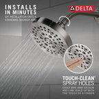 Delta 6-Setting Chrome Shower Head with High Pressure Spray, 6 Inch Round Shower Head, Showerheads, 1.75 GPM Flow Rate, Chrome 52535
