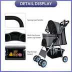 BestPet 4Wheels Pet Dog Stroller for Folding Lightweight Cat Travel Stroller with Cup Holder,Grey