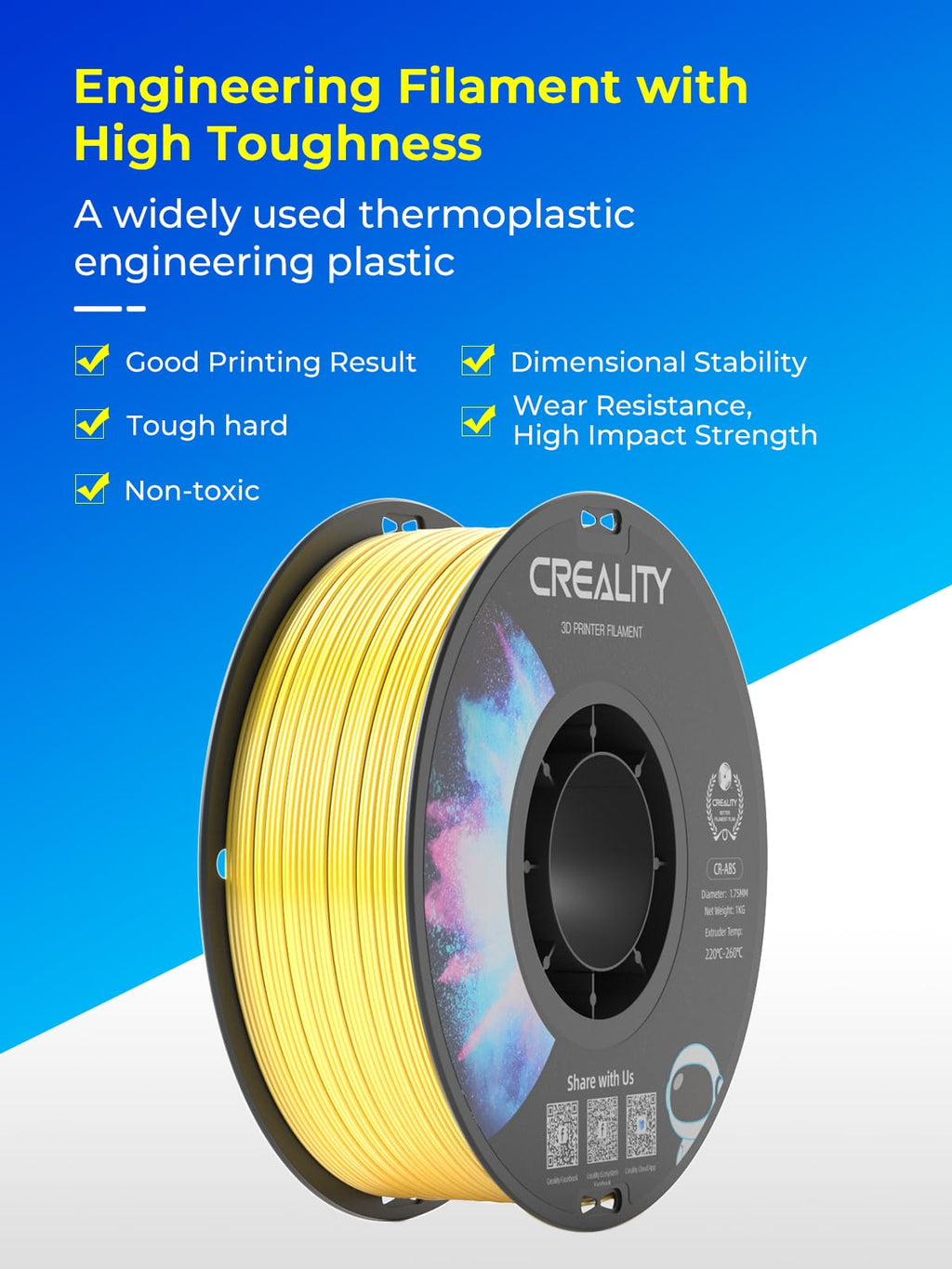 Creality ABS Filament 1.75mm, 3D Printer Filament, Excellent Resistance, Odorless Non-Toxic, Stability, Tough, 1kg(2.2lbs) Printing Filament for 3D Printer (Black)