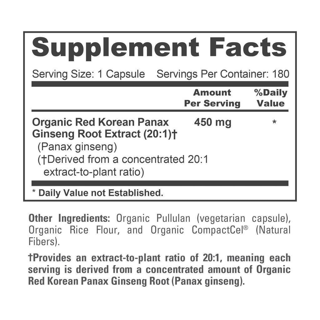 NusaPure Red Korean Panax Ginseng Capsules, 450 mg, 180 Veg Capsules (Non-GMO, USDA, Vegan)