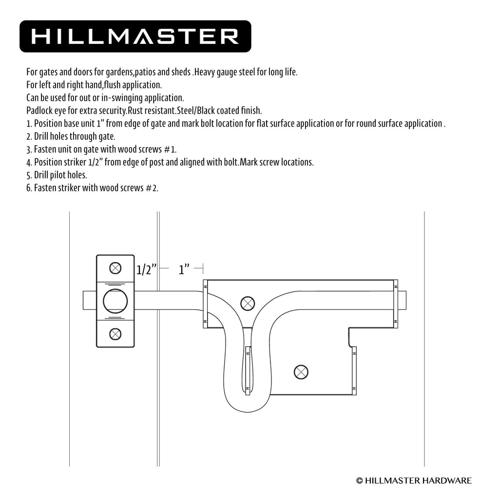HILLMASTER Heavy Duty Slide Bolt Gate Latch with Padlock Hole, Sliding Bolt Gate Lock Door Latches Hardware for Wooden Fences Barn Doors, 2 Pack