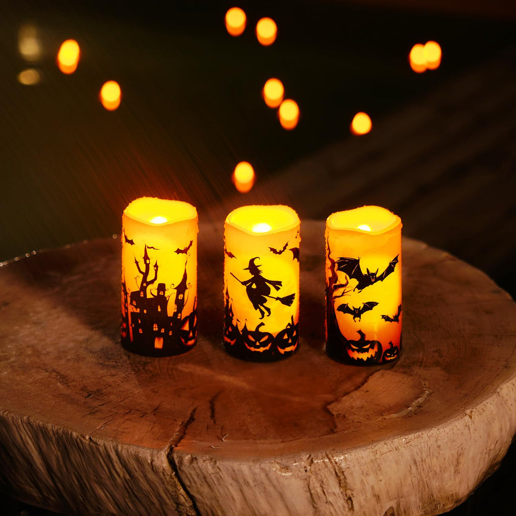 Homemory Halloween Waterproof Flameless LED Pillar Candle with Timer Remote