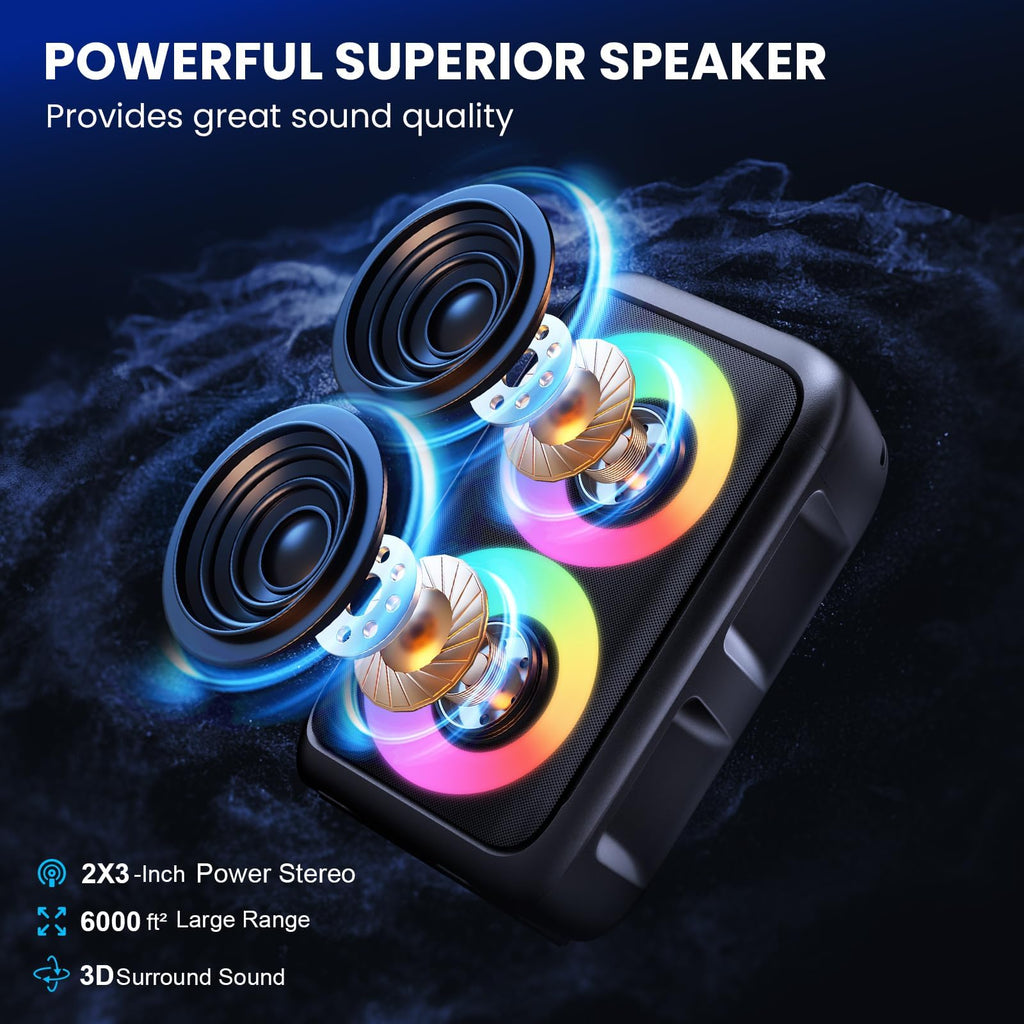Bluetooth Speaker with 2 Wireless Microphones - Big Party Speaker for Adults Kids Karaoke with Lights - Portable Rechargeable Support TWS/AUX/USB/TF Card for Home Party Gift Floorstanding Speaker