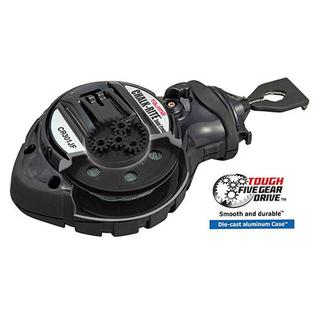TAJIMA Chalk Line - Chalk-Rite Jam Free Chalk Box with Extra Bold 1mm Snap Line & Five Gear Quick Retrieval - CR301JF
