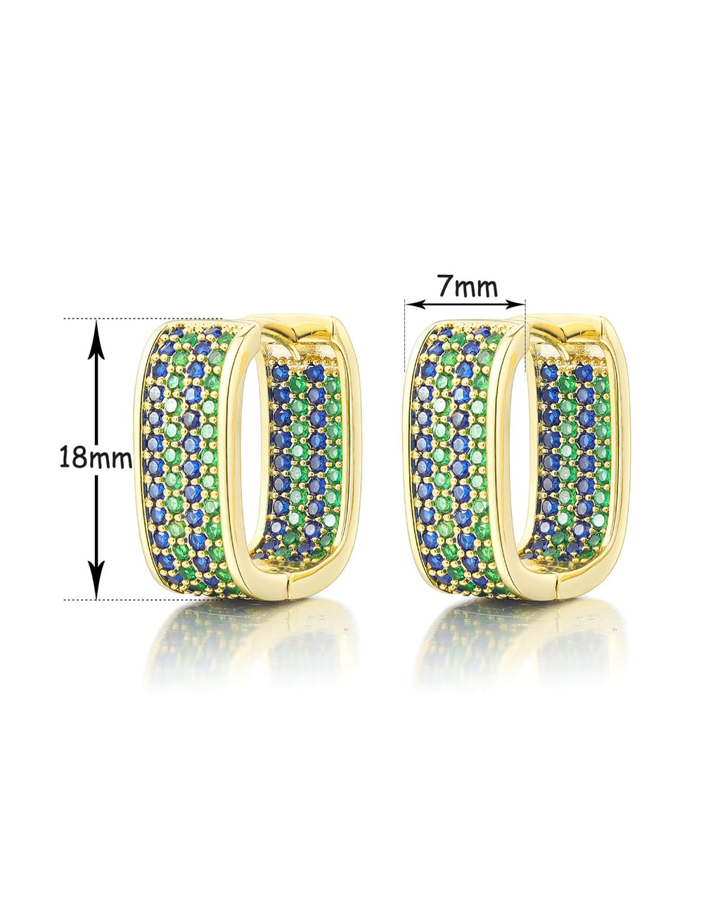 JA.S.JR Square Colored CZ Small Gold Hoops | 18K Gold Plated Small Huggie Hoop Earrings for Women