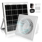 Solar Exhaust Fan, 25W Solar Panel + 8" Ventilation Vent Fan, with Power Adapter, Anti-backflow Valve, High Speed Solar Powered Exhaust Fan for Shed, Chicken Coop, Greenhouse, Dog House (White)