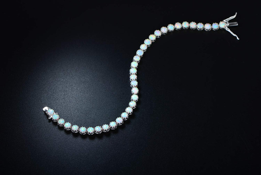 Barzel 18K White Gold Plated Created Opal Bracelet For Women (Silver)