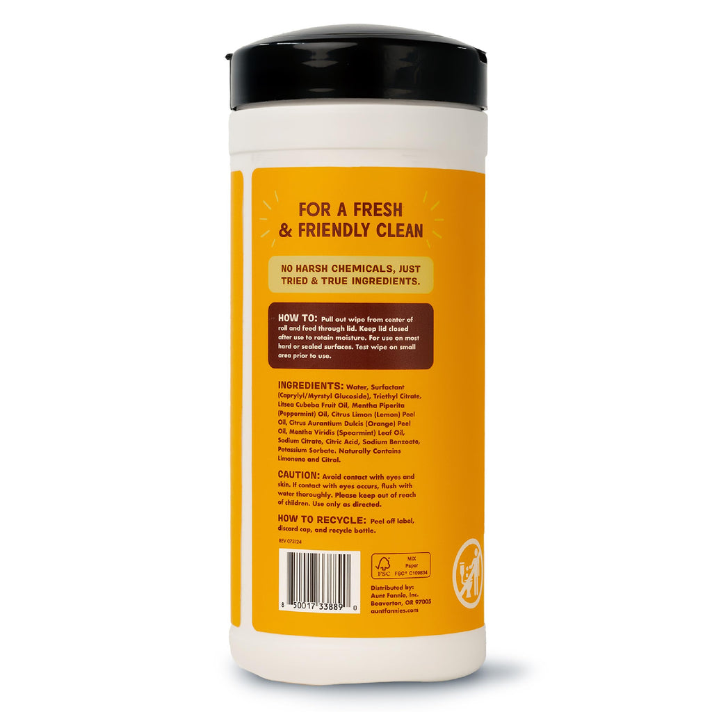 Aunt Fannie's Wood Surface Cleaning Wipes, Multipurpose Wood Surface Cleaner for Cabinets, Furniture, and Floors, Lemon Scent, 35 Count (Pack of 6)