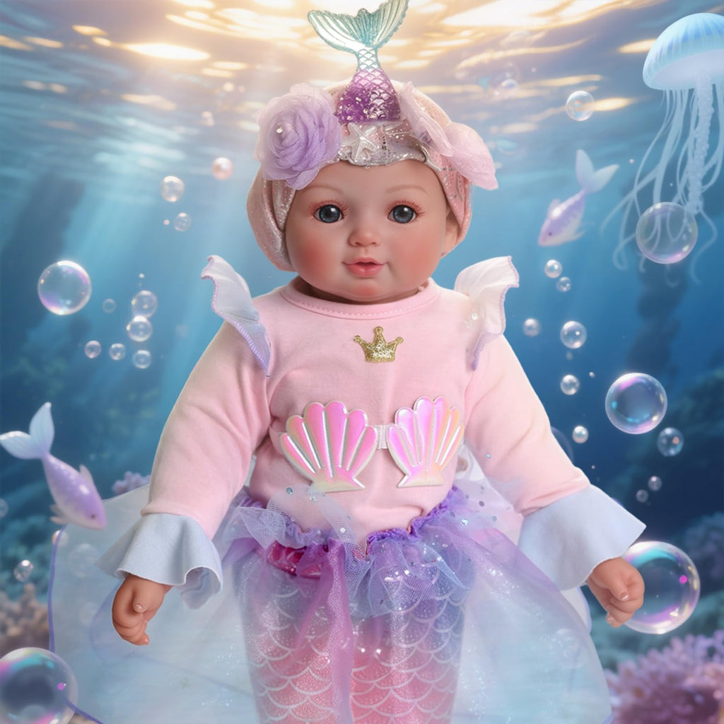 BABESIDE Mermaid Baby Doll Girl, 15-Inch Realistic Soft Baby Dolls with Shiny Mermaid Tail & Accessories, Cute Mermaid Toys for Girls Ages 3-10 Kids, Christmas, Birthday