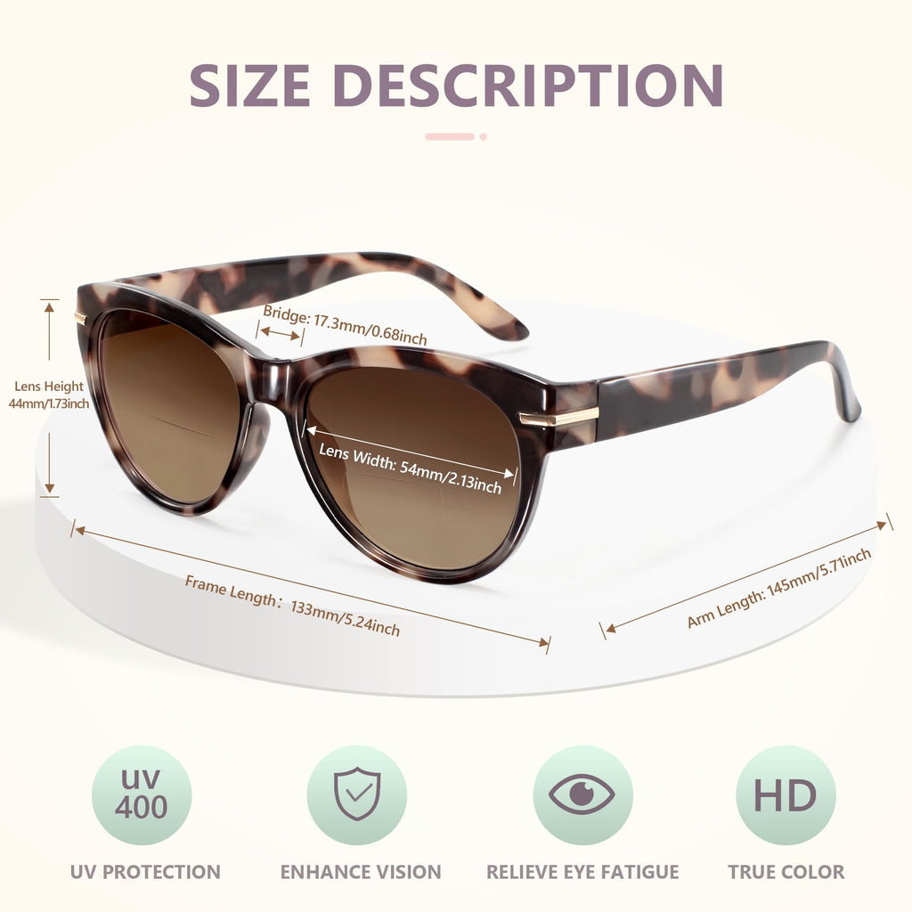 EASY READ 2 Pack Bifocal Reading Sunglasses for Women,Trendy Sunglasses Readers UV400 Protection(Magnification 2.50,Black/Demi)