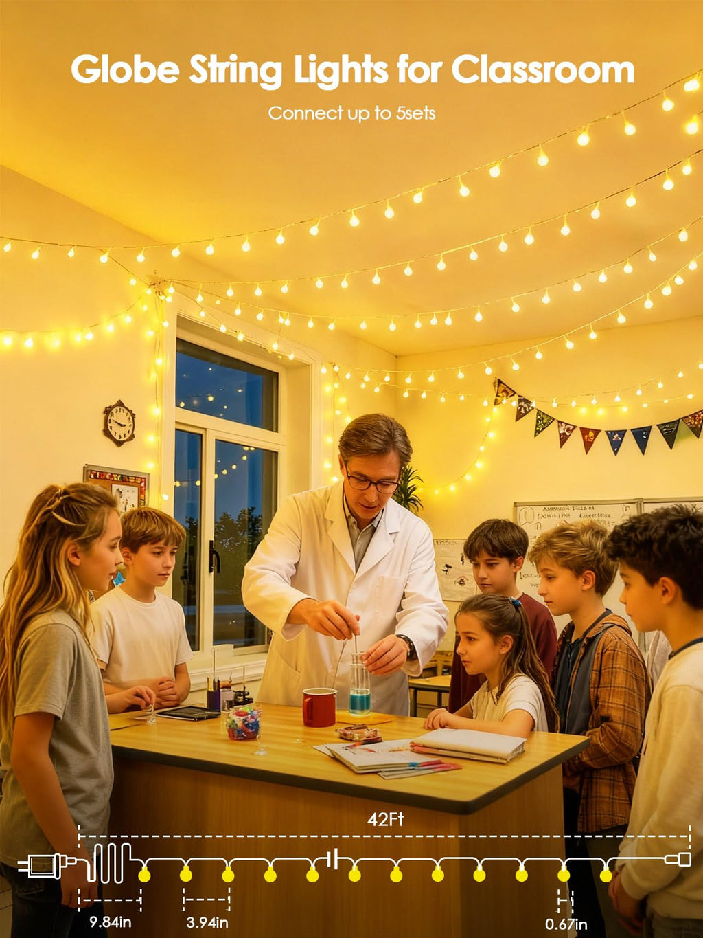 Connectable 43FT 100LED Globe String Lights Indoor, Fairy Lights Plug in