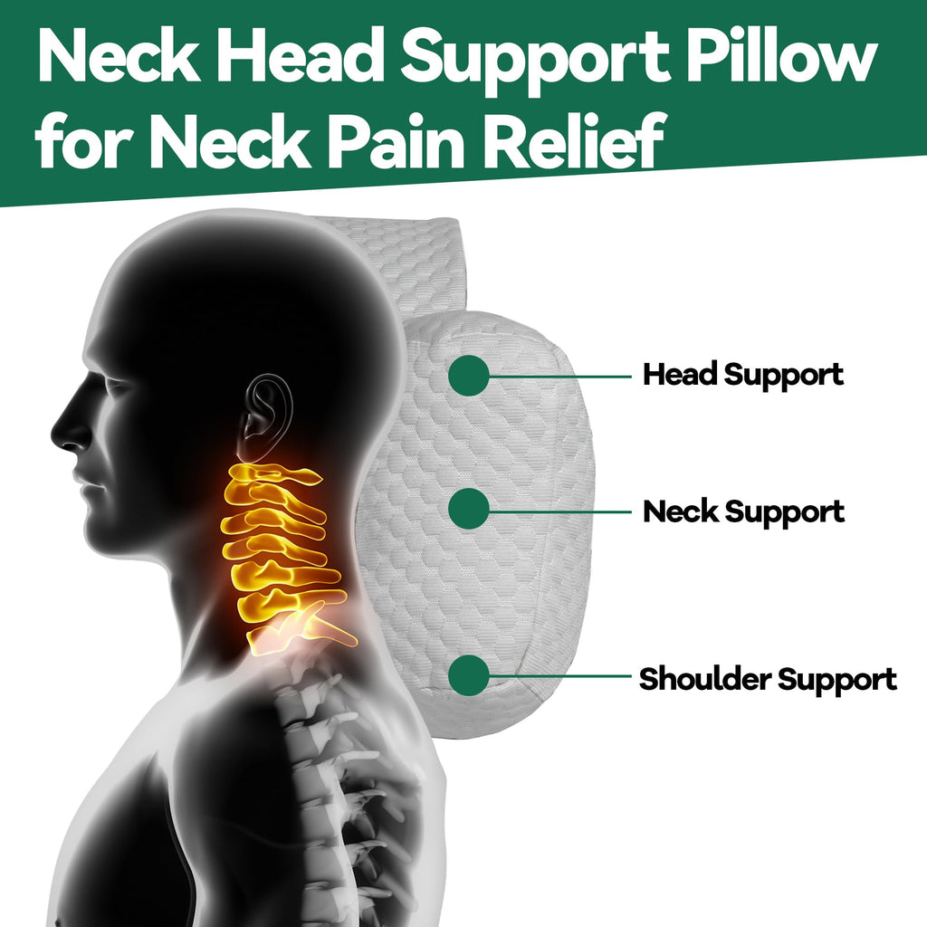 MABOZOO Neck Pillows for Recliners with Pocket,Headrest Cushion for Neck Pain Relief and Cervical Support,Recliner Head Pillow for Side Sleeping at Home, Office or Traveling (Grey & White)
