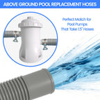 Poolvio 1.5" x 59" Above Ground Pool Hoses, 3-Pack, Gray- Heavy Duty UV Resistant Leak-Proof Replacement Hoses with 6 Metal Thumb Clamps, Perfectly Fits Intex Filter Pumps & Pool Surface Skimmers