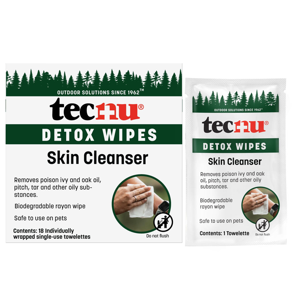 Tecnu Detox Wipes, 18count. Large Individual Poison Ivy Relief Wipes Remove Rash Causing Oil from Skin, waterless, Also for Poison Oak and Poison Sumac