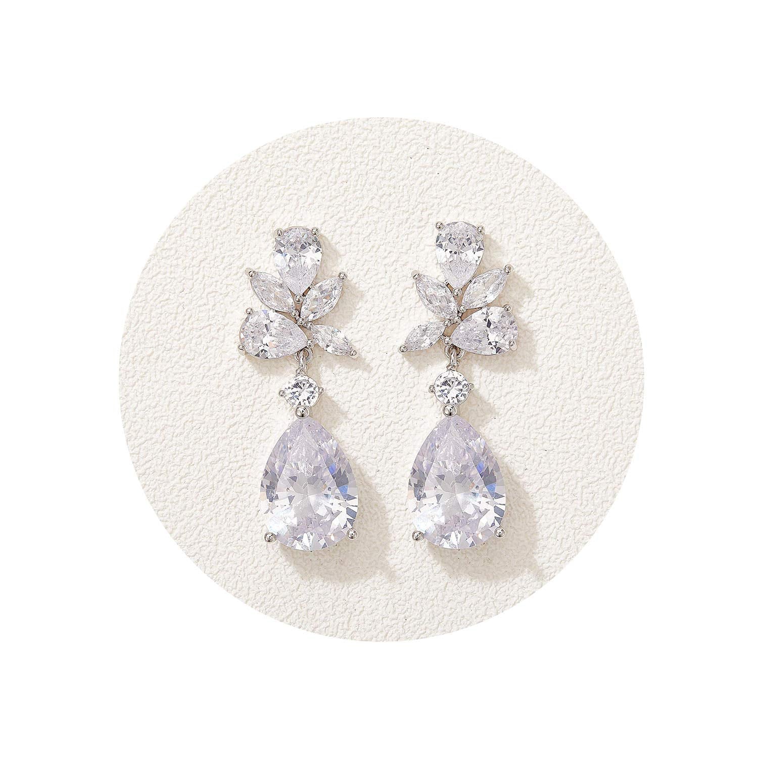SWEETV Cubic Zirconia Wedding Earrings for Brides Bridesmaids