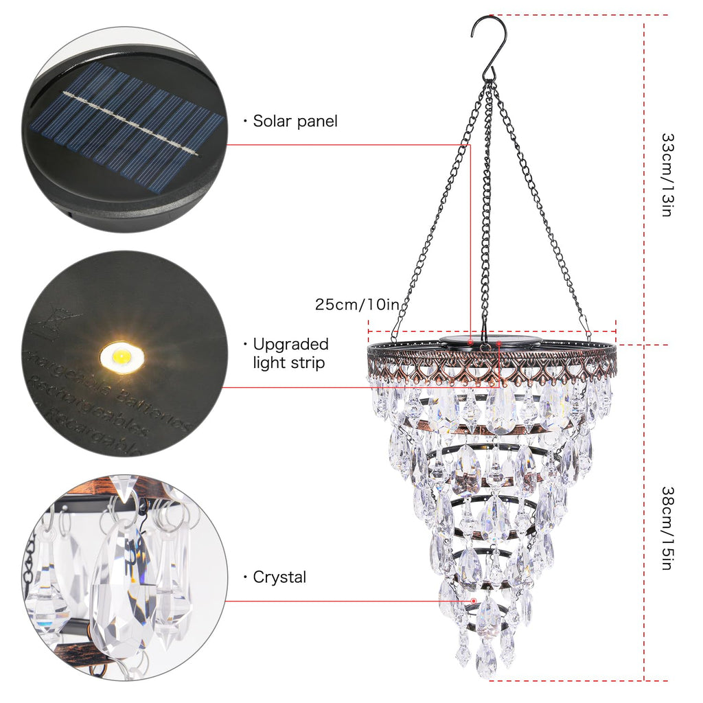 Solar Hanging Crystal Chandelier Outdoor Waterproof Garden Light