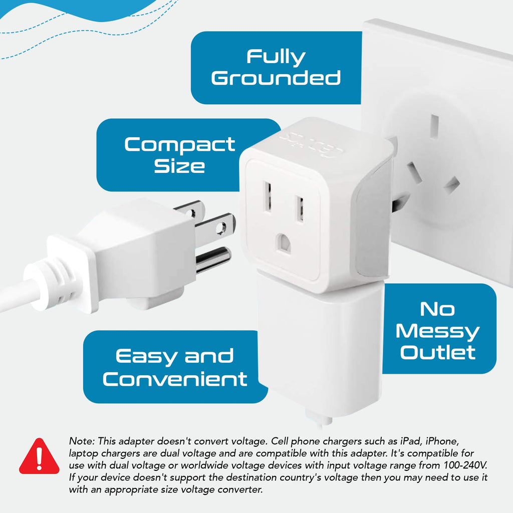 Ceptics Australia Power Plug Adapter, 2 in 1 Type I Plug Adapter, US to Australia , China, New Zealand Power Adapter with Dual USA Inputs, CE, RoHS - 3 Pack