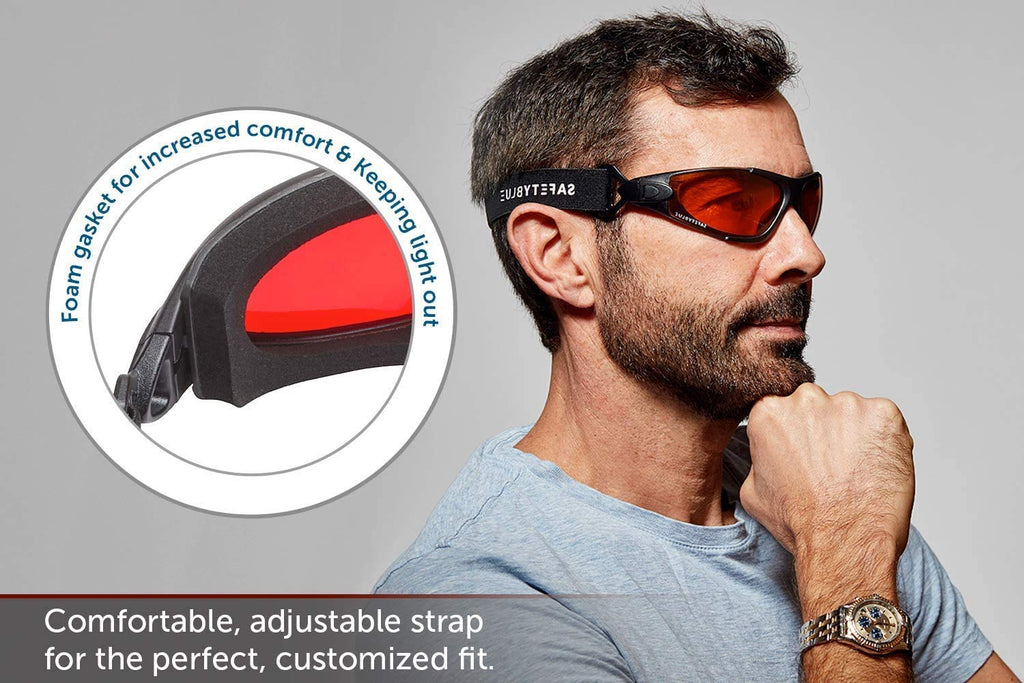 SafetyBlue Sleep Savior Deluxe Red Lens Night Glasses - Blue & Green Light Blocking Glasses for Better Sleep/Increase/Eliminate Eye Strain/