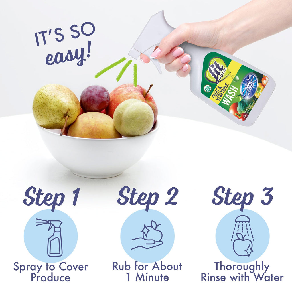 FIT Organic Fruit and Vegetable Wash Spray – USDA Certified Organic & Kosher Produce Cleaner – Removes 98% Pesticides, Waxes & Contaminants–Family & Pet Safe, Natural & Chemical-Free–12 Fl Oz (2-Pack)