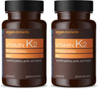 Amazon Elements Vitamin K2 100 mcg, Vegan, 65 Capsules, 2 Month Supply (Packaging May Vary) (Pack of 2)
