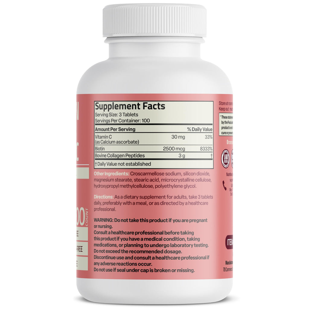 Bronson Collagen Peptides 3000mg (per Serving) with Biotin & Vitamin C - for Hair, Skin & Nails Support, Non-GMO, 300 Tablets