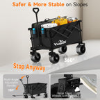 40" L Collapsible Wagon Cart Foldable, 500lbs Weight Capacity 250L Heavy Duty Folding Beach Wagons with Big All-Terrain Wheels, Utility Carts for Groceries, Shopping, Camping, Sports - Black