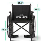 Medline Comfortable Folding Wheelchair with Swing-Back Desk-Length Arms and Swing-Away Footrests, 18”W x 16X”D Seat