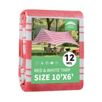 RAINDEWAY Tarps 6x10 Feet,12 Mil Sunshade Striped Tarp Waterproof,Multipurpose Poly Tarp Cover with Grommets and Reinforced Edges,Red/White Tarps